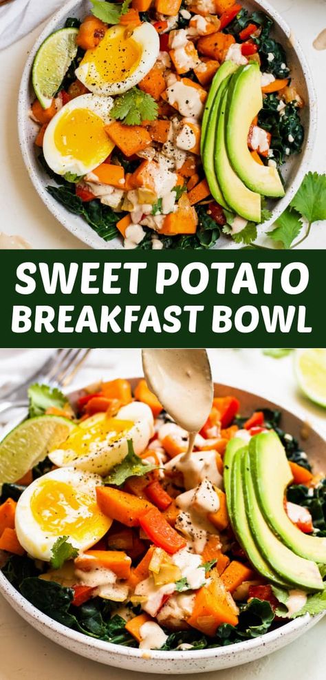 Sweet Potato Breakfast Bowl Potato Hash Breakfast, Sweet Potato Breakfast Bowl, Potato Breakfast Bowl, Eggs And Avocado, Sweet Potato Breakfast Hash, Breakfast Bowls Recipe, Sweet Potato Bowls, Potato Breakfast, Healthy Breakfast Bowls