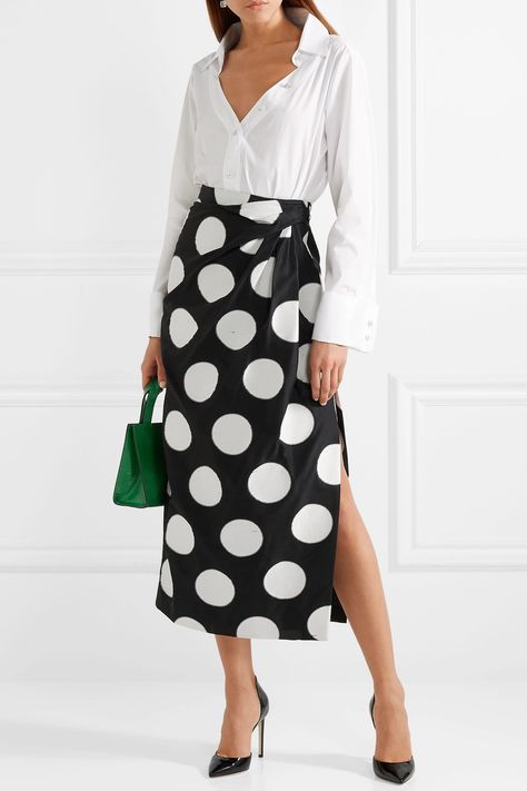 Polka Dots Skirt Outfit, Dots Skirt Outfit, 2020 Fashion Trends Street Styles, Diletta Bonaiuti, Polka Dots Skirt, Pernille Teisbaek, Jacquard Midi Skirt, Fred Leighton, Jimmy Choo Pumps