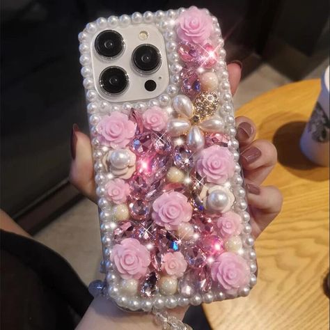 Bling Phone Cases Rhinestones, Bling Phone Cases Diy, Bedazzled Phone Case, Y2k Phone Case, Custom Macbook Case, Rose Gold Phone, Diy Phone Case Design, Decoden Case, Crystal Phone Case