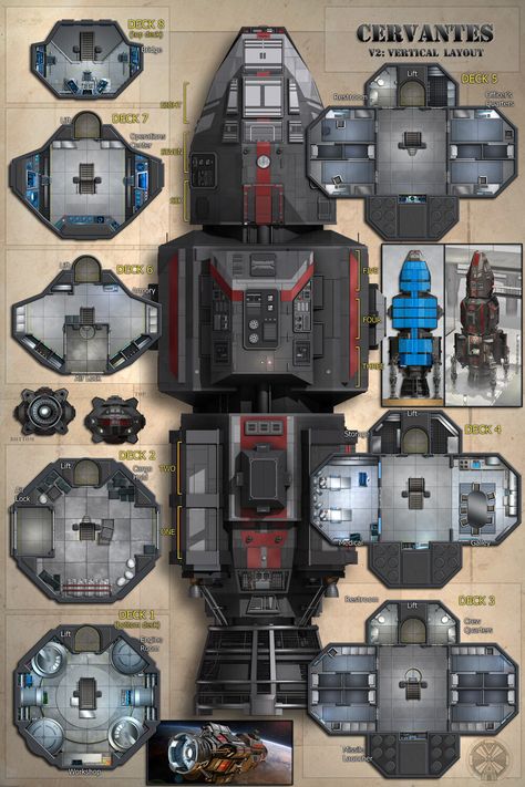 ArtStation - Cervantes, Ryan Wolfe Starship Deck Plans, Rocinante Expanse, The Expanse Ships, Sci Fi Ship, Star Wars Ships Design, Sci Fi Rpg, Traveller Rpg, Space Ships Concept, Space Engineers