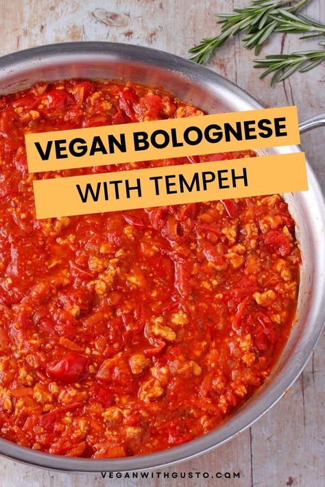 This easy vegan Bolognese sauce with tempeh recipe has a savory and rich depth of flavor with just a few simple ingredients and features my signature method for preparing tasty, tender tempeh crumbles. Ready to make delicious tempeh? Get the recipe for full instructions. Tempeh Pasta Recipes, Tempeh Bolognese Sauce, Cooking Tempeh, Tempeh Spaghetti Sauce, Crumbled Tempeh Recipes, Tempeh Chili, Tempeh Burger, Vegan Bolognese Sauce, Vegan Sauce Recipes