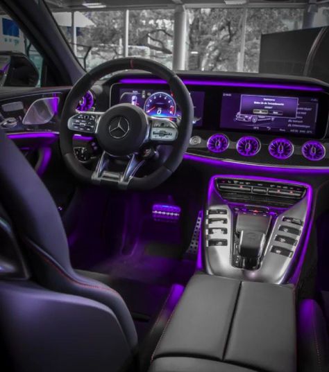 Purple G Wagon, Car Led Lights Interiors, Purple Aesthetics, Mercedes Interior, C 63 Amg, Dream Cars Mercedes, Inside Car, Purple Car, Dream Vehicles