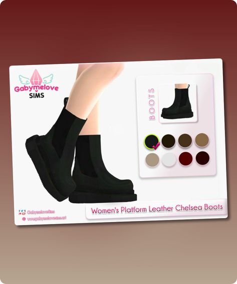 Sims 4 Shoe CC: Women   S Platform Leather Chelsea Boots Boots Sims 4 Cc, Sims 4 Shoe Cc, Boots With Platform, Female Sims, Sims 4 Cc Download, Cc Shoes, Sims 4 Cc Shoes, Best Sims, Bow Heels