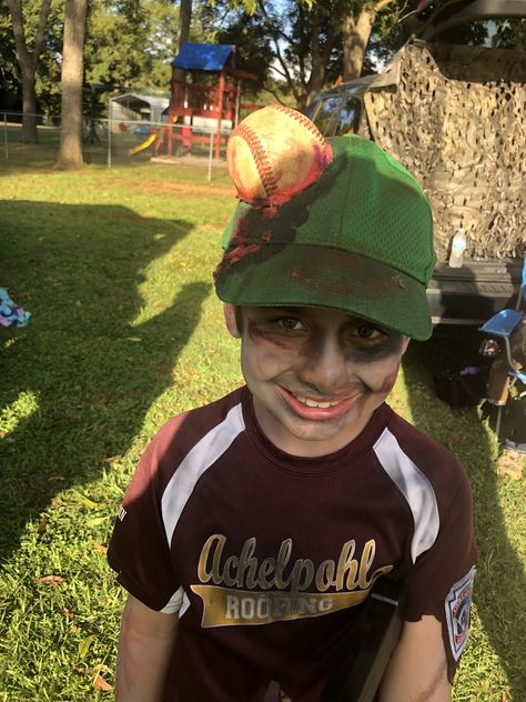 Zombie Baseball Player Makeup, Dead Baseball Player Costume, Baseball Zombie Costume Ideas, Zombie Softball Player Costume, Zombie Baseball Player Costume, Zombie Baseball Player, Baseball Player Costume, Referee Costume, Cut Shirt Designs