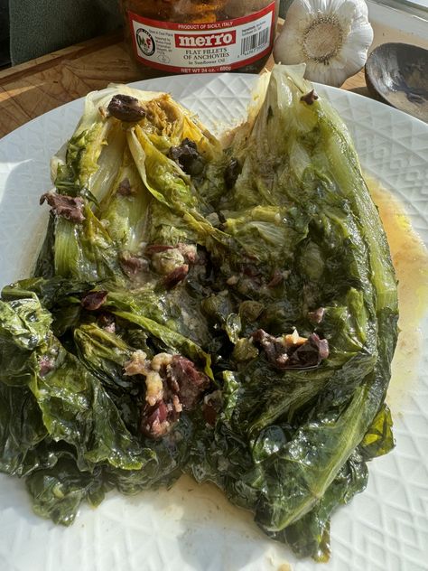 Stuffed Escarole (Scarola Mbuttunato) Healthy Italian, Kalamata Olives, Pickle Relish, Chopped Garlic, Crusty Bread, Green Salad, Serving Dishes, Main Course, Love Food