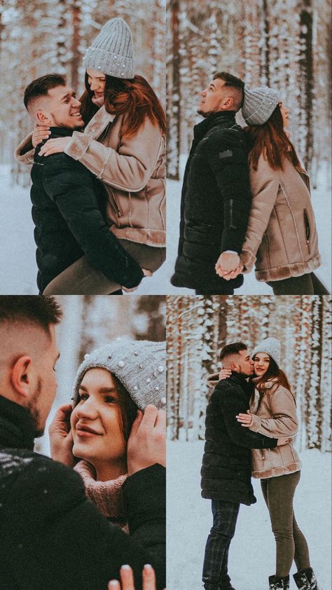 Winter Woods Couple Photoshoot, Snowy Couples Photoshoot, Snowy Couple Pictures, Snow Couple Photoshoot, Winter Couple Pictures, Couple Photography Winter, Winter Vacation Outfits, Shooting Couple, Snow Photoshoot