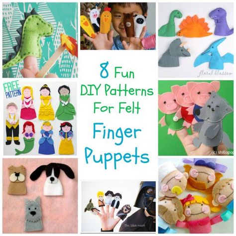 8 Fun DIY Patterns For Felt Finger Puppets Puppets For Kids To Make, Story Sacks, Children Projects, Teaching Preschoolers, Baby Books Diy, Finger Puppet Patterns, Felt Kids, Felt Puppets, Virtual Teaching