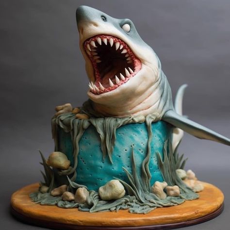 Shark Cakes For Kids Boys, Shark Themed Cakes, Cake Shark, Shark Cakes, Shark Birthday Cake, Barbie Dress Cake, Dolphin Cakes, Shark Week Party, Shark Birthday Cakes