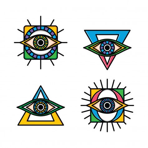 One eye sign symbol logo logotype collection Premium Vector | Premium Vector #Freepik #vector #logo #retro #art #color Colorful Evil Eye, Evil Eye Art, Eye Illustration, Logo Retro, Eye Logo, Monkey Art, One Eye, Symbol Logo, Graphic Editing