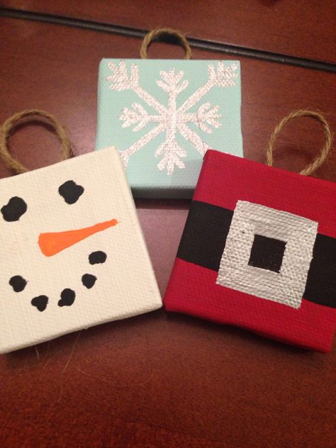 Handpainted mini canvas Christmas Ornaments  by OhmGrown on Etsy Diy Christmas Canvas, Juleverksted For Barn, Mini Canvases, Christmas Paintings On Canvas, Handmade Things, Navidad Diy, Christmas Canvas, Canvas Crafts, Christmas Paintings