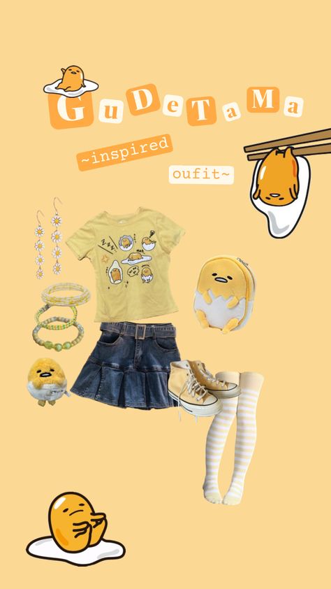 Gudetama inspired outfit! 🥚🧡 #gudetama #hellokitty #sanrio #cute #kawaii #style #outfit #outfitinspo #y2k #yellow #inspo #inspiration #fashion #outfitinspiration Sanrio Inspired Outfit, Sanrio Outfits, Kawaii Style, Inspiration Fashion, Cute Kawaii, Girly Outfits, Outfit Inspirations, Hello Kitty, Cute Outfits