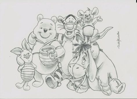 Drawing Ideas Disney, Winnie The Pooh Drawing, Disney Character Drawings, Winnie The Pooh And Friends, Cartoon Drawings Disney, Arte Doodle, Disney Drawings Sketches, Cartoon Drawings Of Animals, Pooh And Friends