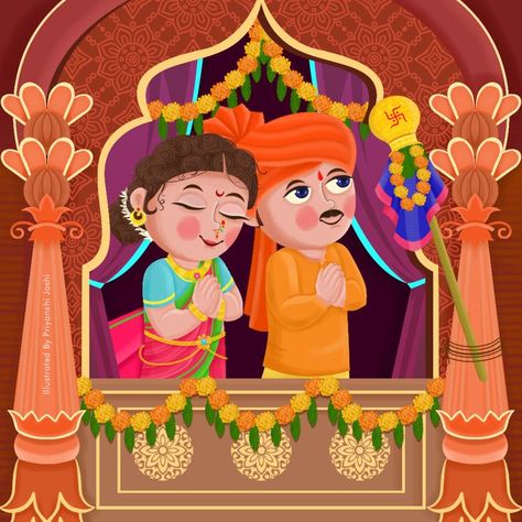 Gudi Padwa illustration Gudhi Padwa Drawing, Gudi Padwa Illustration, Gudi Padwa Drawing, Gudi Padwa Creative, Gudi Padwa Images, Happy Gudi Padwa Images, Gudi Padwa Rangoli, Shiv Mahadev, Happy Gudi Padwa