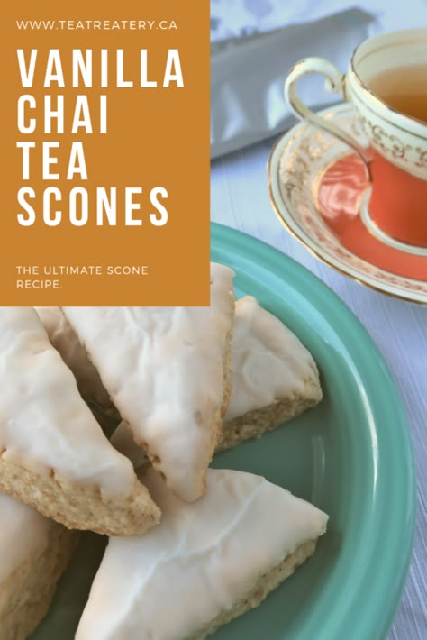 Vanilla Bean Chai Tea Scone Recipe – Teatreatery Chai Scones, Tea Scones Recipe, Vanilla Scones, Vanilla Bean Scones, Vanilla Chai Tea, Autumn Desserts, Tea Scones, Chai Spices, Homemade Scones