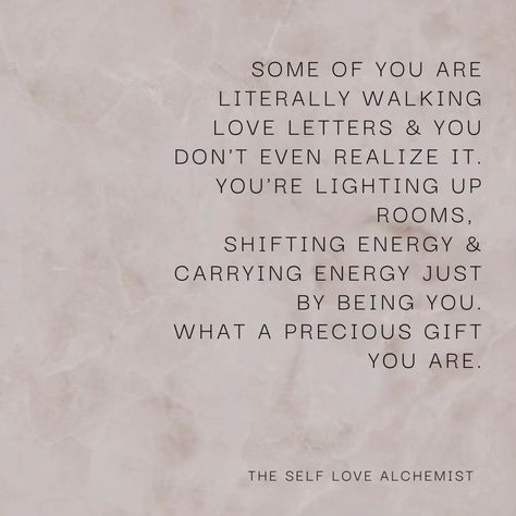 Leave a 💜 if you're feeling the love. Share with a walking love letter in your life. You are walking love letters, ALL of you. Your presence alone has the power to light up a room, shift the energy & inspire those around you. Don't ever underestimate the precious gift that you are. Embrace your unique self & spread love wherever you go. You never know who might need it the most. Remember, the world needs your light, so shine on, love letters. Follow for more inspiration 🫶🏻 #walkingl... Self Love Letter, Precious Gift, Spread Love, Love Letter, You Never Know, Love Your Life, Shine On, Love Letters, Follow For More