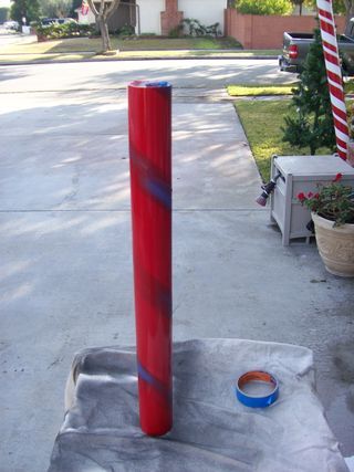 I usually go all out for Halloween and try to make cool props for as little $ as possible.  This year I decided to use my imagination and make some Christmas... Metal Fence Posts, Outdoor Christmas Diy, Fence Post Caps, Foam Paint, Painting Plastic, My Imagination, My Themes, Christmas Candy Cane, Red Paint