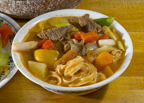 Lagman Bukharian Soup Recipe - Food.com Chinese Lo Mein, Uzbekistan Food, Pulled Noodles, Japanese Udon, Cumin Lamb, Tasty Meat, Small Potato, Lo Mein, Udon Noodles