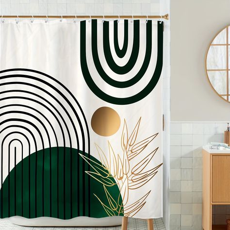 Faster shipping. Better service Geometric Accessories, Aesthetic Bath, Boho Mid Century Modern, Leaf Print Pattern, Boho Mid Century, Bathroom Partitions, Modern Shower Curtains, Boho Shower Curtain, Decor Baie