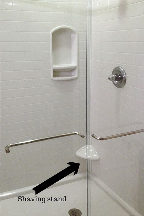 The leg ledge shaving station in this low maintenance solid surface (subway tile design) shower is a feature a woman would love. | Innovate Building Solutions Solid Surface Shower Walls, Corian Shower Walls, His And Hers Bathroom, Bathroom Shower Panels, Wall Paneling Diy, Bathroom Wall Panels, Shower Wall Panels, Attic Design, Shower Walls