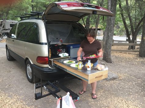 Toyota Tarago Campervan, Toyota Previa Camper, Toyota Estima Campervan, Toyota Campervan, Previa Camper, Camp Kitchen Chuck Box, Honda Element Camping, Campervan Kitchen, Mini Motorhome