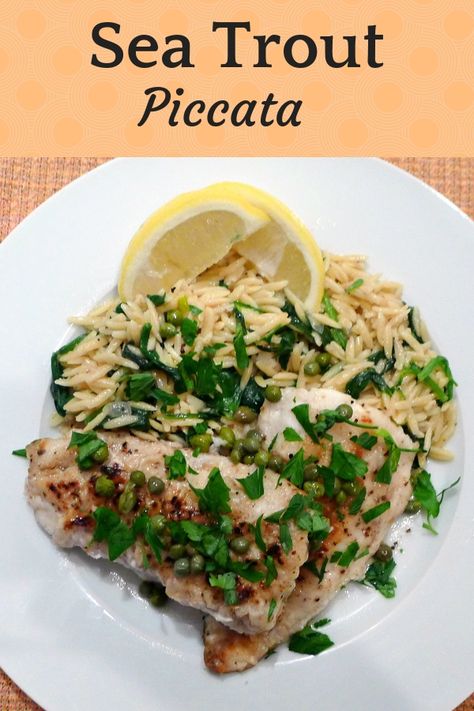 Sea Trout Recipe, Seatrout Recipes, Lemon Trout Recipes, Trout Piccata, Lemon Picatta Fish, Grouper With Lemon Butter Sauce, Fish Fillet With Lemon Butter Sauce, Trout With Lemon Caper Sauce, Seafood Entree