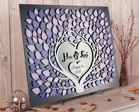 Lavender And Lilac, Ideas Bodas, Personalized Wedding Guest Book, Wedding Guest Book Alternative, Rustic Wedding Guest Book, Decorative Leaves, Lilac Wedding, Two Trees, Guest Book Alternative