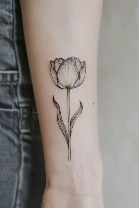 Meaning Of Tulip Tattoos | 90+ Tulip Tattoo Designs Purple Tulip Tattoo Small, Large Tulip Tattoo, Abstract Tulip Tattoo, Dutch Tulip Tattoo, Tulips Tattoos, Tulip Tattoo Meaning, Tulips Tattoo Design, Small Tulip Tattoo, Tulip Flower Tattoo