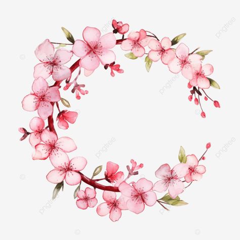 cherry blossom circle wreath watercolor Cherry Blossom Circle, Watercolor Banner, Frozen Images, Circle Wreath, World Teacher Day, Cute Png, Watercolor Wreath, Transparent Image, Pink Frames