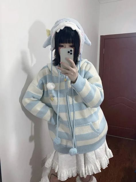 Japanese Kawaii Harajuku Kawaii Dog Striped Cardigan Autumn Loose Hoodie Tops Women Y2k E-Girl  New Toe Socks For Women, Y2k Party Outfit, Vintage Cami, Cardigan Y2k, Y2k Summer Outfits, Kawaii Dog, Zipper Sweater, Black Faux Leather Leggings, Jeans Outfit Summer