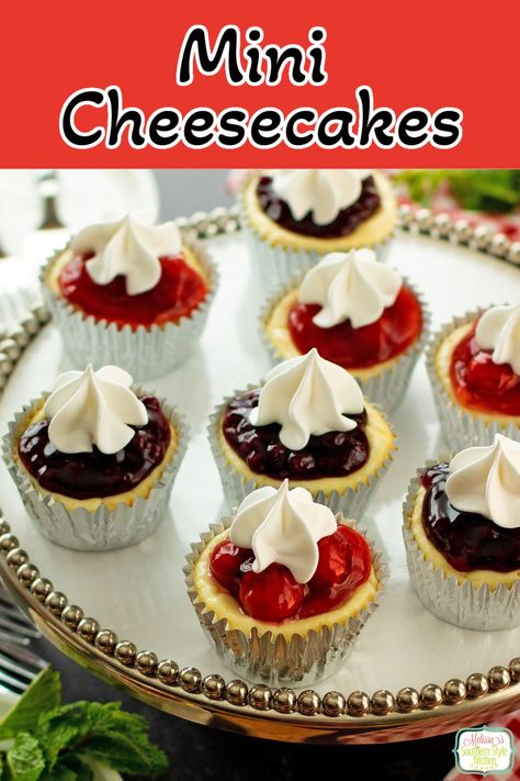 Mini Cheesecakes Recipe, Southern Cookbook, Mini Cheesecake Recipes, Individual Desserts, Easy Cheesecake Recipes, Cherry Cheesecake, Small Desserts, Mini Pies, Mini Cheesecakes