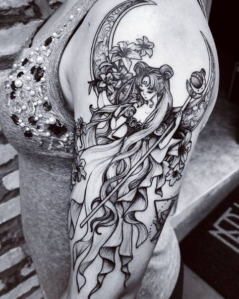 8,803 Likes, 153 Comments - Beserk (@beserk) on Instagram: “ This intricate Sailor Moon tattoo by @fetattooer is absolutely exquisite! ” Sailor Moon Tattoo, Dream Tattoos, Ink Ideas, Nature Tattoos, Trendy Tattoos, Popular Tattoos, Anime Tattoos, Sleeve Tattoo, Love Tattoos