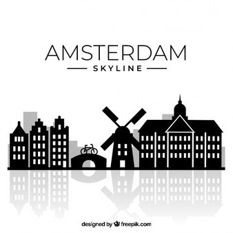 Skyline Background, Amsterdam Skyline, Dutch Art, Amsterdam Holland, Diy Wall Painting, Silhouette Tattoos, Skyline Design, Free City, Graphic Editing