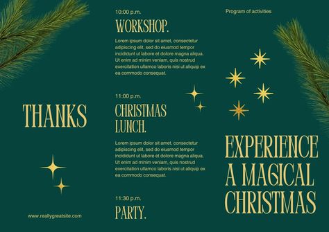 Green and Gold Christmas Experience Modern User Information Brochure - Templates by Canva Work Moodboard, Catalog Cover Design, Book Banner, Christmas Brochure, Green And Gold Christmas, Minimalistic Christmas, Christmas Experiences, Catalog Cover, Christmas Catalogs