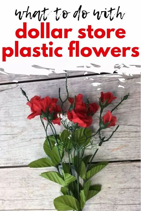 Make dollar tree plastic flowers look high end with this easy and quick home decor DIY idea for your living room or shelf decor. Candle Holder Makeover, Flower Wall Decor Diy, Dollar Store Home Decor, Decor Hacks Diy, Patriotic Garland, Dollar Tree Gifts, Planter Project, Home Decor Idea, Dollar Tree Decor