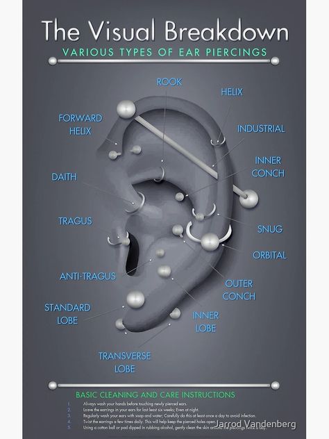 "Ear Piercing Infographic Chart" Greeting Card for Sale by Jarrod Vandenberg | Redbubble Ear Piercings Names, Ear Piercings Placement Chart, All Ear Piercings, Ear Piercing Names, Different Types Of Piercings, Infographic Chart, Ear Piercings Chart, Piercing Chart, Types Of Ear Piercings