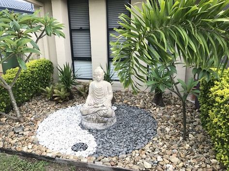 Buddha Landscape Garden Design, Yin Yang Garden Design, Yin Yang Garden, Outdoor Buddha Garden, Buddha Garden Backyards, Outdoor Zen Garden, Buddha Garden Ideas, Japanese Garden Backyard, Garden Ideas Uk