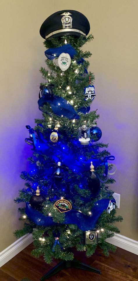 Blue Line Christmas Tree, Police Theme Christmas Tree, Police Themed Christmas Tree, Police Christmas Decorations, Police Officer Christmas Tree, Police Christmas Party, Police Christmas Tree, Police Christmas Gifts, Austin Christmas