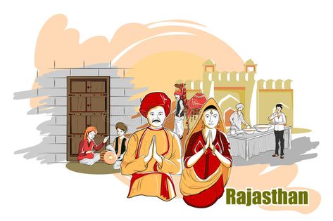 Rajasthan Culture Illustration, Rajasthan Illustration, Culture Of Rajasthan, Dhanteras Wishes, India Illustration, Rajasthan Art, Happy Dhanteras Wishes, Illustration Of People, Broccoli Fritters