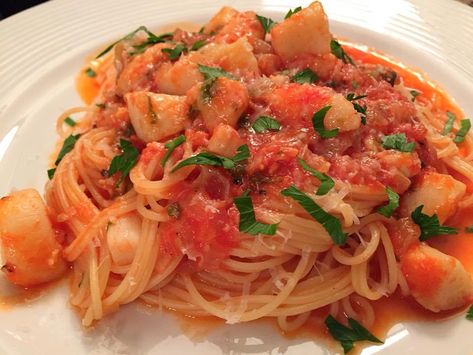 Pasta With Marinara Sauce, Seafood Marinara, Angel Hair Pasta Recipes, Pasta Sauce Recipes Tomato, Scallop Pasta, Pasta Marinara, Chowder Recipes Seafood, Marinara Recipe, Only Angel