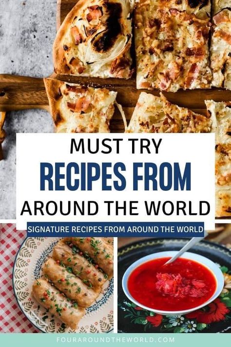 Bring your love of travel to you, without leaving home, by cooking up one of these delicious traditional recipes from around the world! These signature dishes from international destinations will inspire you to visit somewhere new, or simply remember why you fell in love with a place all over again! Plan the ultimate staycation by making these around the world recipes at home with your family. Around The World Recipes, Frankie Recipe, Around The World Food, Recipes From Around The World, Foreign Food, Traditional Recipes, Signature Dishes, Fair Food Recipes, Global Recipes