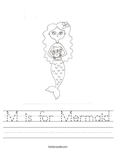 M is for Mermaid Worksheet - Twisty Noodle Mermaid Lesson Plans For Preschool, Mermaids Preschool, Pagan Preschool, Beach Theme School, Mermaid Worksheets, Letter M Preschool, Star Wars Colouring, Jan Brett Author Study, Phonics Preschool