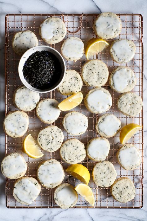 Simple and delicious Earl Grey Shortbread Cookies with Lemon Glaze. A rich and buttery addition to your Holiday cookie tin. Earl Grey Shortbread Cookies, Earl Grey Shortbread, Earl Grey Cookies, Lemon Glaze Recipe, Cookies With Lemon, Whipped Shortbread Cookies, Lemon Glaze, Tea Party Food, Cookie Swap