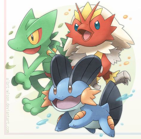 Hoenn Starters Fusion by albrt-wlson Hoenn Starters, Pokemon W, Pokemon Rpg, Pokemon Official, Avengers Pictures, Pokemon Starters, Pikachu Art, Mega Pokemon, Pokemon Universe