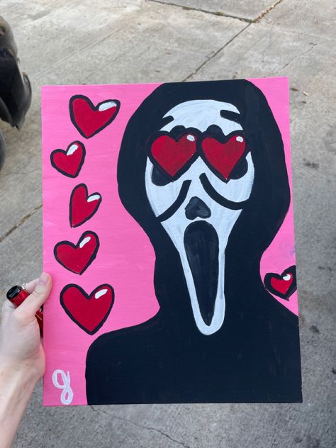 Scream Mask Painting Canvas, Easy Painting Ideas Grunge, Baddie Canvas Art, Scream Painting Easy, Painting Ideas On Canvas Baddie, Painting Ideas On Canvas Trippy Easy, Baddie Paintings Canvas Easy, Y2k Painting Ideas On Canvas Easy, Scream Canvas Painting