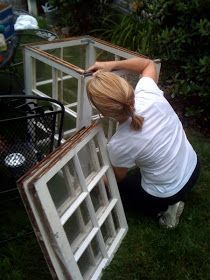 Old Window Greenhouse, Window Greenhouse, Garden Conservatory, Old Window Projects, Cold Frames, Conservatory Garden, Greenhouse Shed, Window Projects, Backyard Greenhouse