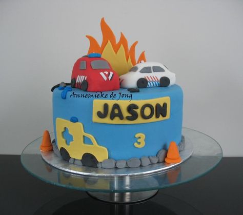 Fire/ Police truck cake - Cake by Miky1983 Police Car Cake, Police Car Cakes For Boys, Firetruck 2nd Birthday Cake, Fire Truck And Police Car Birthday Cake, Cake With Firetruck, Ambulance Cake, Fire Truck Birthday Cake Buttercream, Fire Truck Police Car Ambulance Cake, Police Birthday Cakes