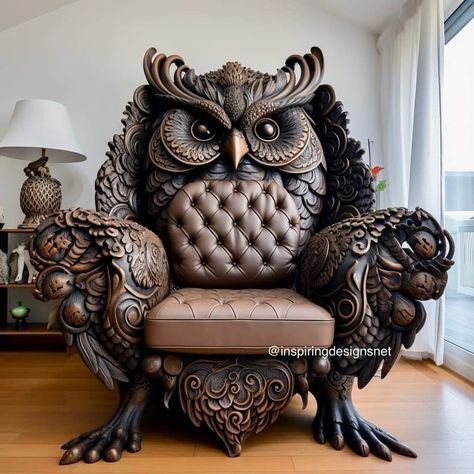 Owl Chair, Royal Luxury Bedroom Design, Goth Furniture, Unusual Decor, Steampunk Furniture, Fantasy Furniture, Unusual Furniture, Whimsical Furniture, Furniture Details Design