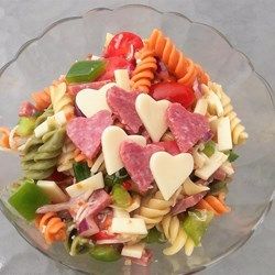 Pasta Deli Salad - Allrecipes.com Valentines Pasta, Valentine Pasta, Pasta Salad With Ham, Deli Style Macaroni Salad, Tasty Pasta Salad, Creamy Italian Pasta Salad, Shell Salad, Salad With Ham, Deli Salad