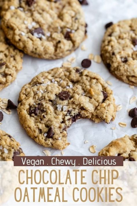 These Chocolate Chip Oatmeal Cookies are fully VEGAN and simple to make! They turn out chewy and so delicious! Chewy Chocolate Chip Oatmeal Cookies, Vegan Oatmeal Chocolate Chip Cookies, I Lost 100 Pounds, Vegan Oatmeal Cookies, Chocolate Chip Oatmeal Cookies, Oatmeal Chocolate Chip Cookie Recipe, Vegan Oatmeal, Vegan Cookies Recipes, Vegan Chocolate Chip Cookies