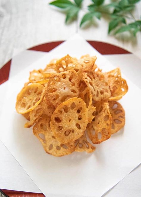 Hero shot of Lotus Root Chips. Lotus Root Recipes Chinese, Nagi Maehashi, Lotus Root Chips, Lotus Root Recipe, Root Chips, Lotus Recipe, Tin Eats, Root Vegetables Recipes, Chinese Foods